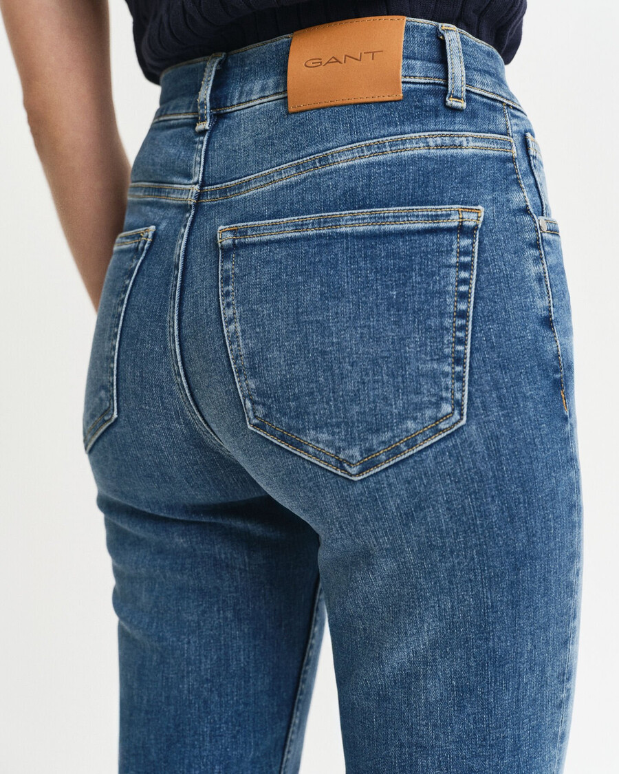 jeans slim fit cropped - blu medio consumato