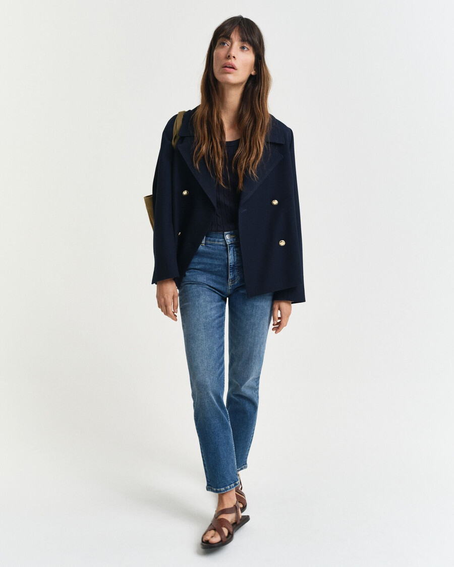 jeans slim fit cropped - blu medio consumato