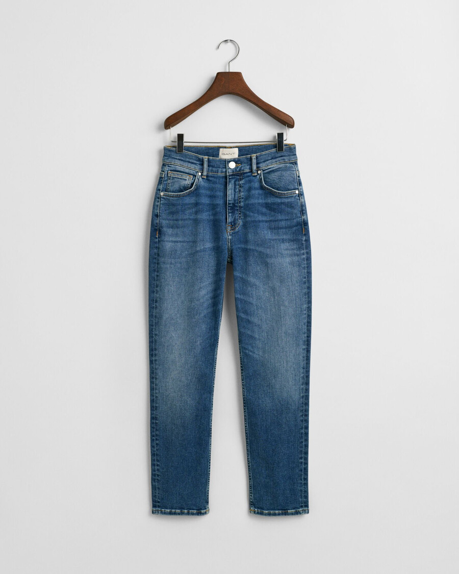 jeans slim fit cropped - blu medio consumato