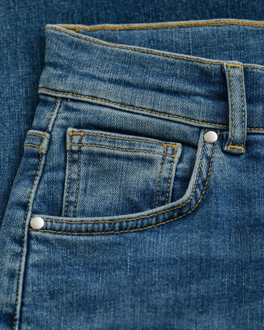 jeans slim fit cropped - blu medio consumato