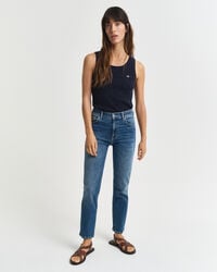 jeans slim fit cropped - blu medio consumato