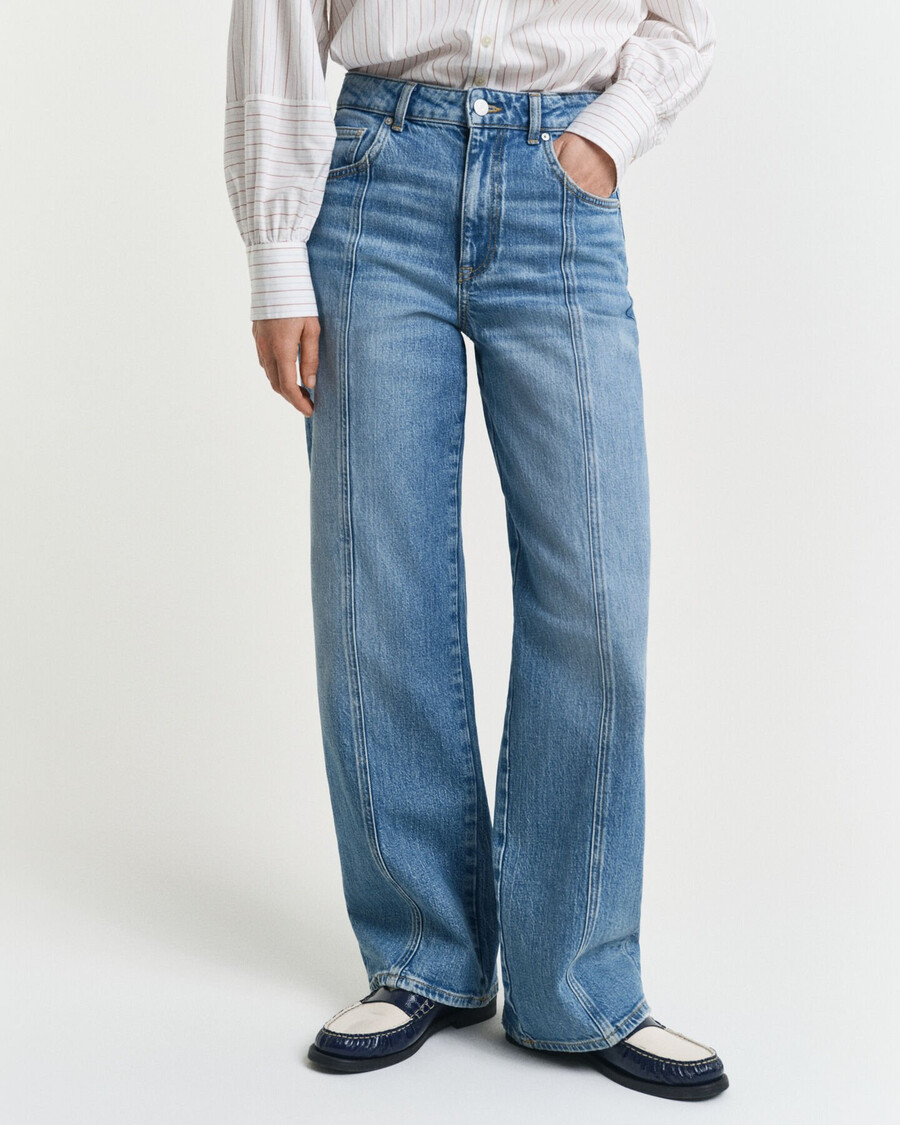 jeans con cuciture dritte e vestibilità rilassata - archivio blu medio
