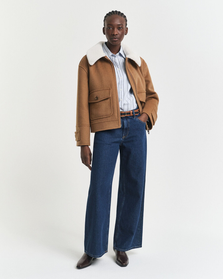 jeans a gamba larga e vita bassa - blu scuro consumato