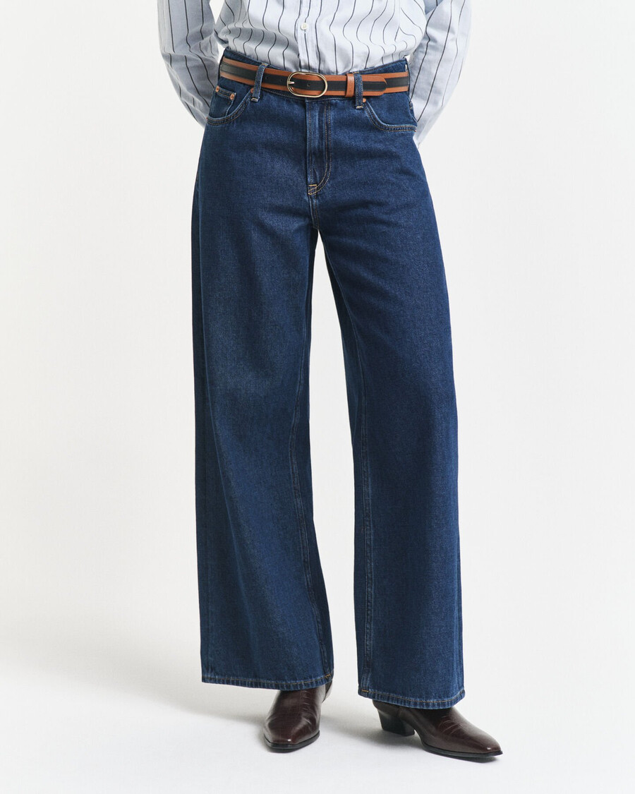 jeans a gamba larga e vita bassa - blu scuro consumato
