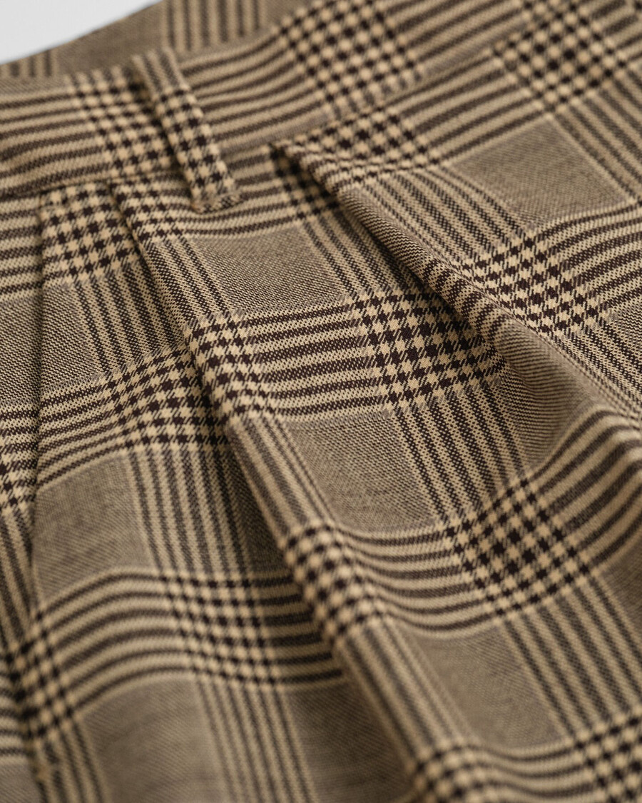 pantaloni in misto lana a quadri con pieghe - marrone scuro