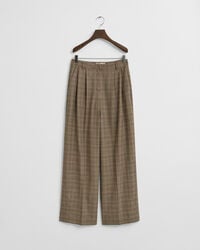 pantaloni in misto lana a quadri con pieghe - marrone scuro