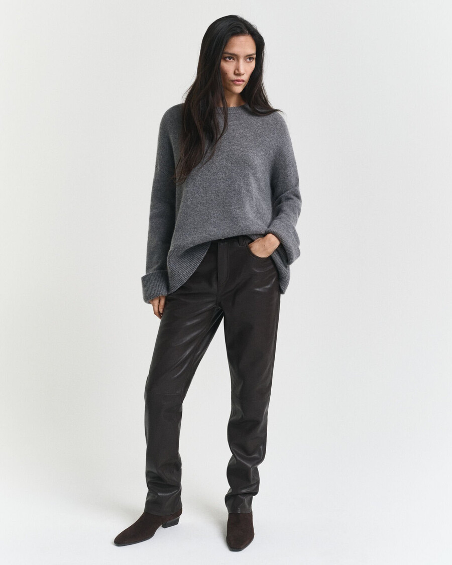pantaloni in pelle a 5 tasche - marrone scuro