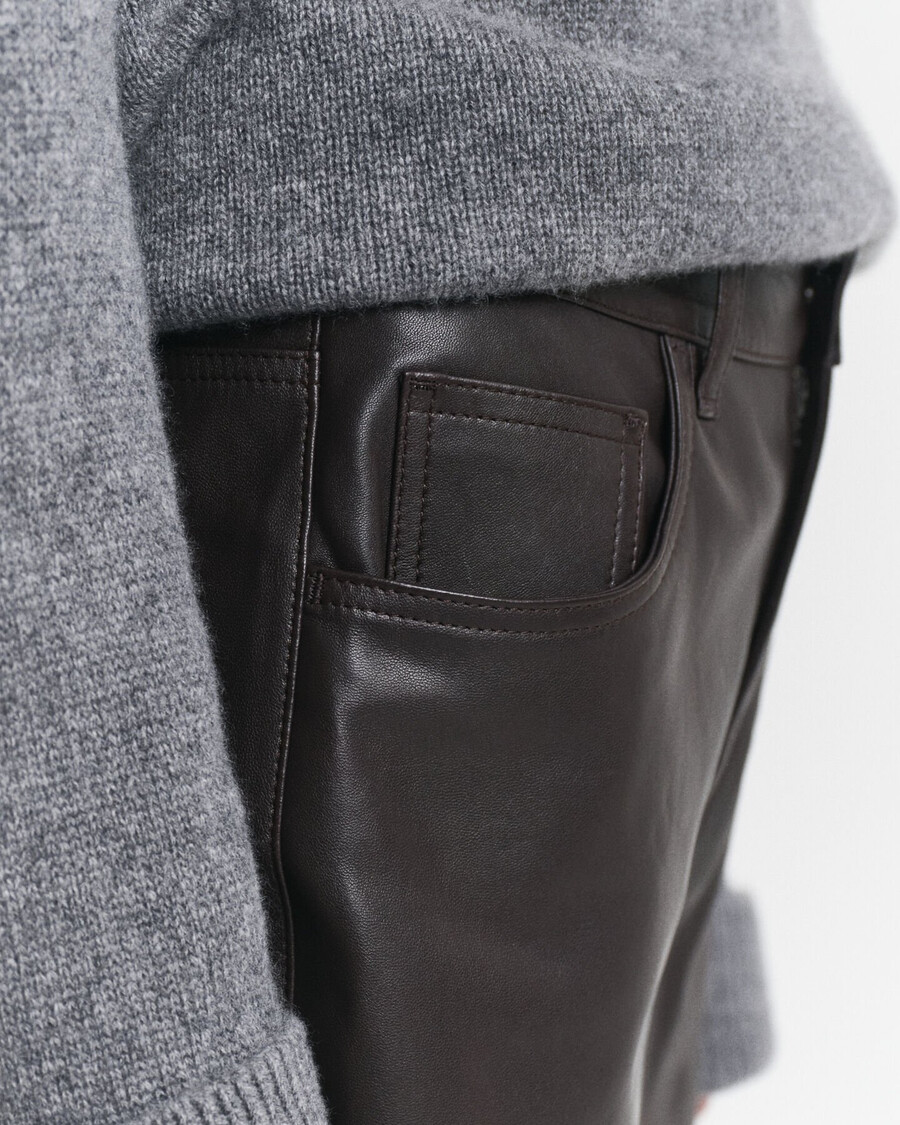 pantaloni in pelle a 5 tasche - marrone scuro