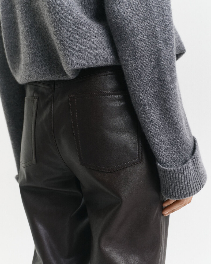 pantaloni in pelle a 5 tasche - marrone scuro