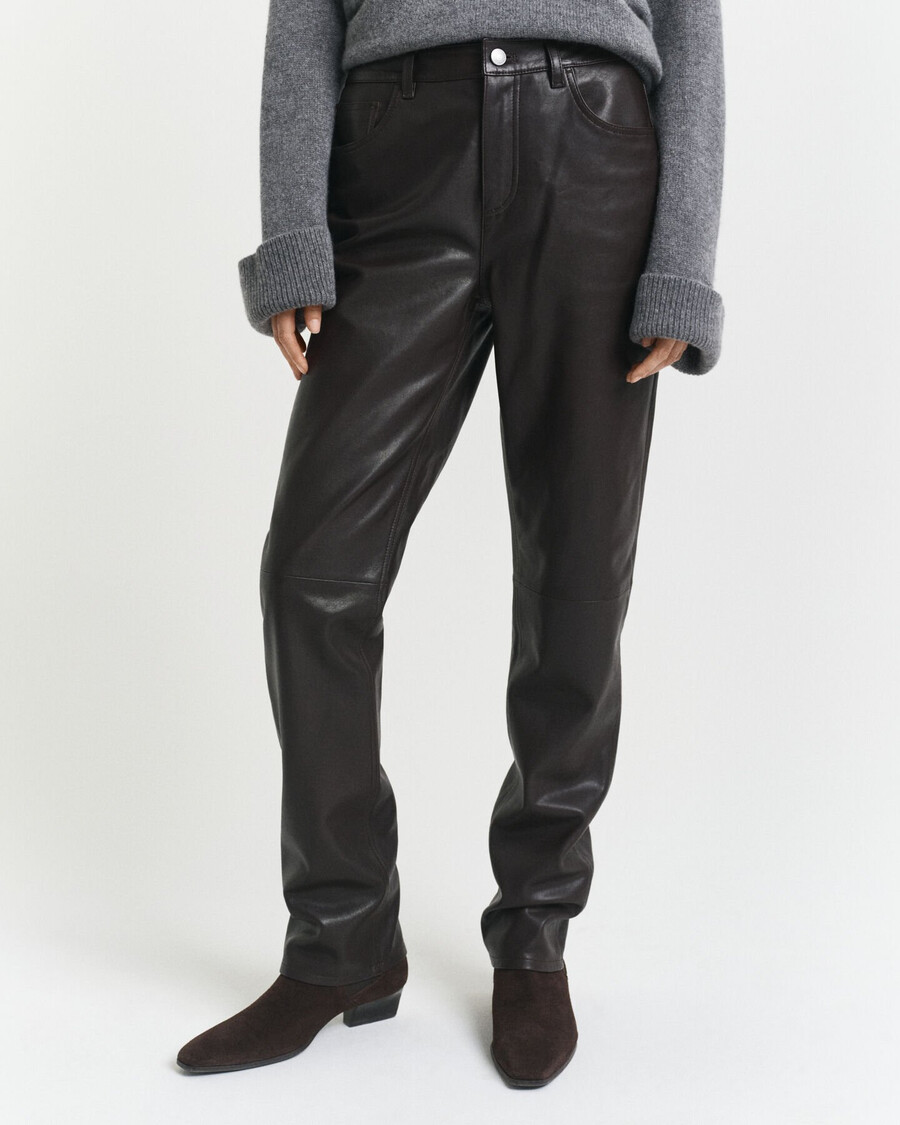 pantaloni in pelle a 5 tasche - marrone scuro