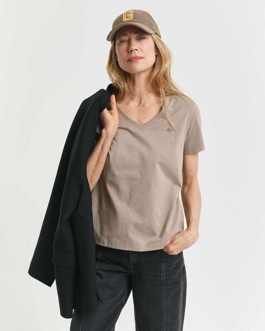 t-shirt con scollo a v shield - beige talpa