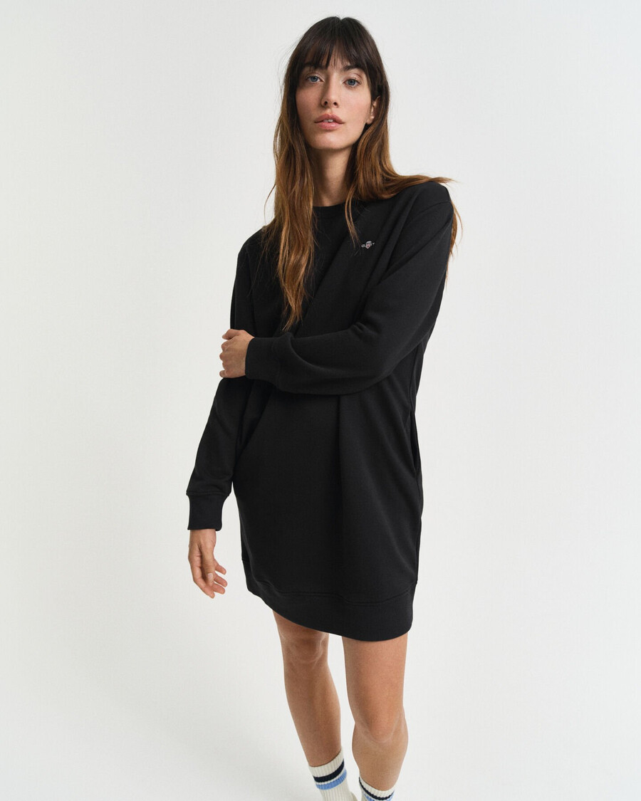abito felpato con scollo rotondo shield - nero
