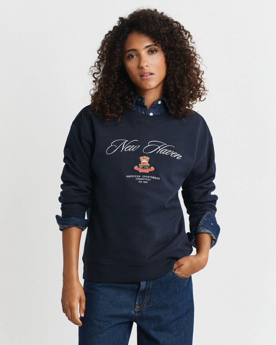 felpa girocollo con grafica crest - blu sera