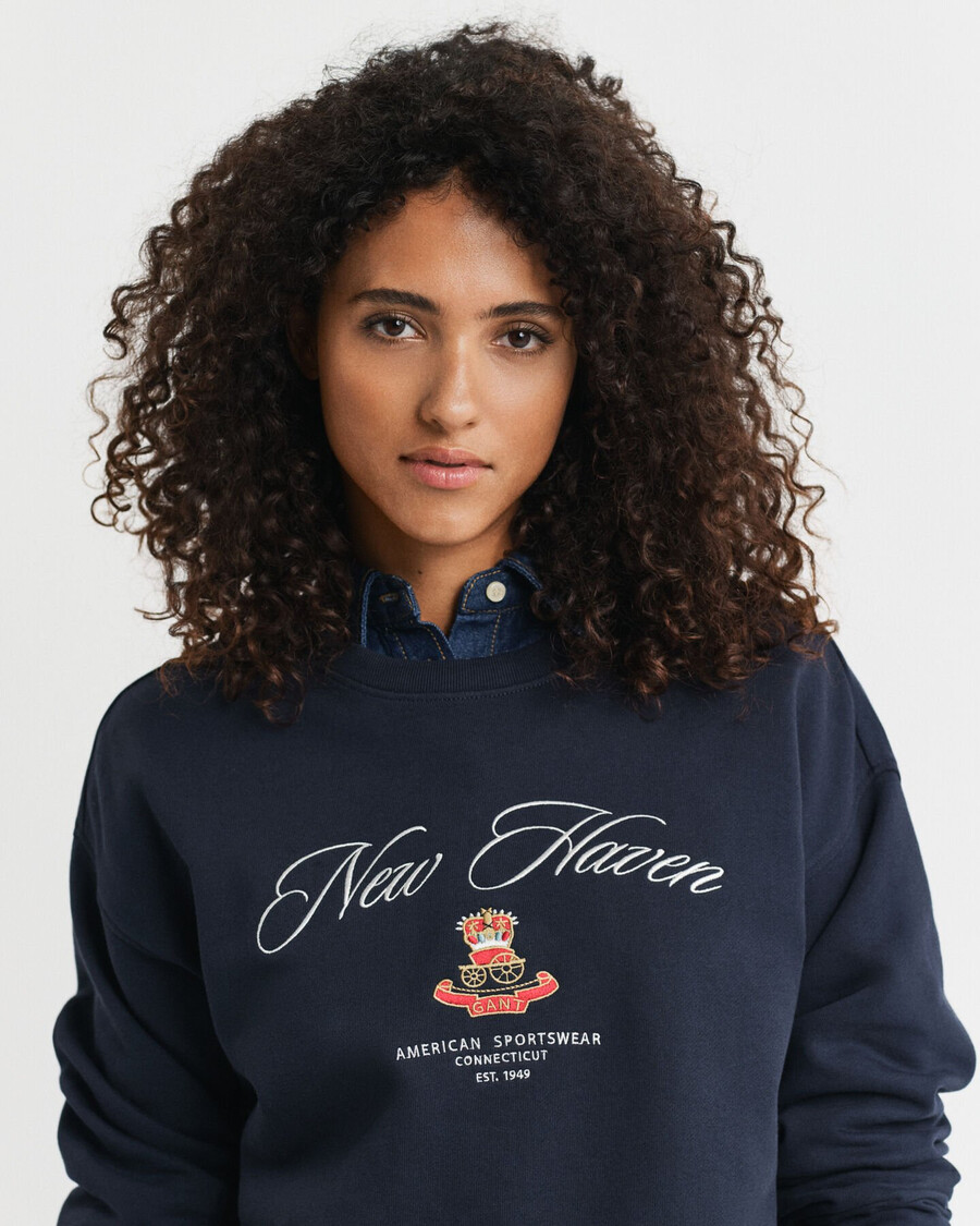 felpa girocollo con grafica crest - blu sera