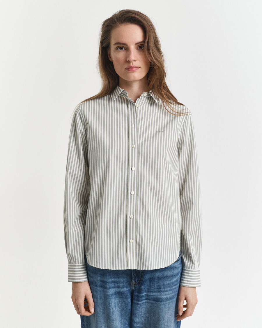 camicia in popeline a righe classiche vestibilità regolare - salvia sbiadita