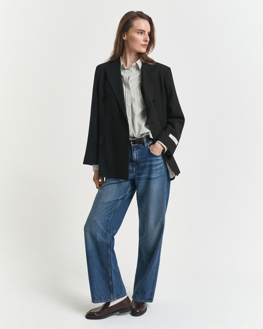 camicia in popeline a righe classiche vestibilità regolare - salvia sbiadita