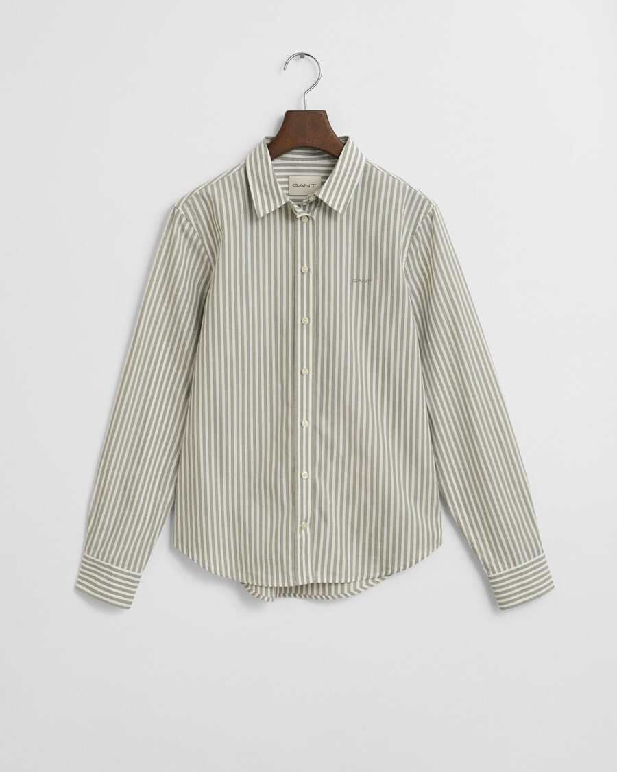 camicia in popeline a righe classiche vestibilità regolare - salvia sbiadita