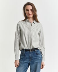 camicia in popeline a righe classiche vestibilità regolare - salvia sbiadita