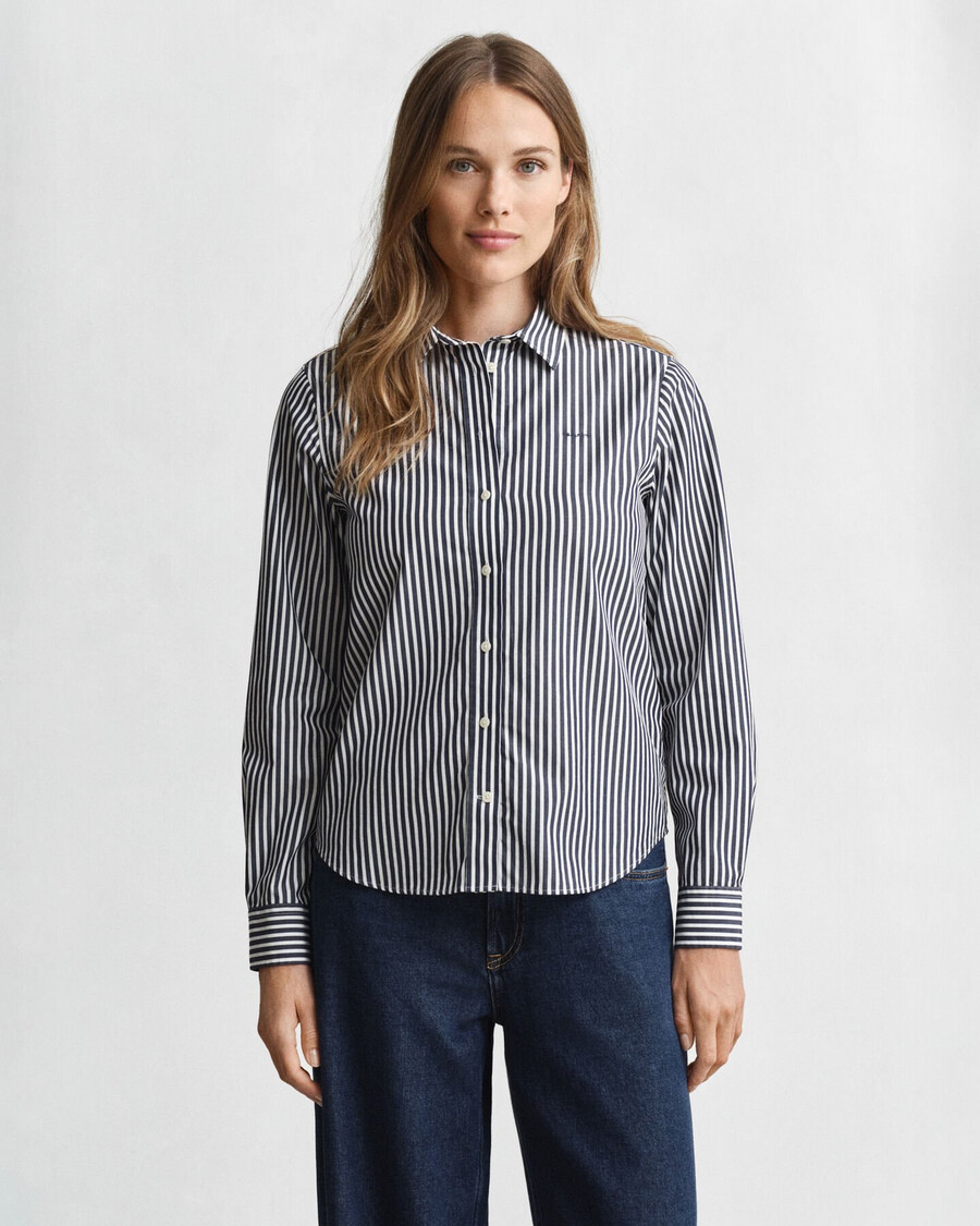 camicia in popeline a righe classiche vestibilità regolare - blu classico
