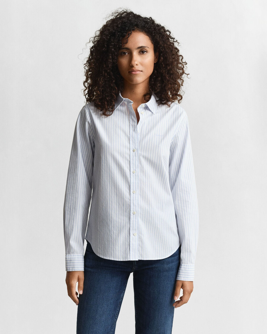 camicia in popeline a righe classiche vestibilità regolare - azzurro