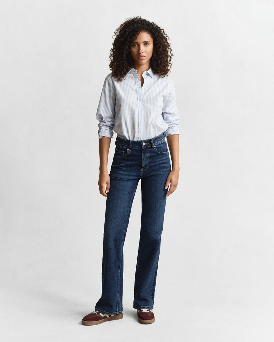 camicia in popeline a righe classiche vestibilità regolare - azzurro