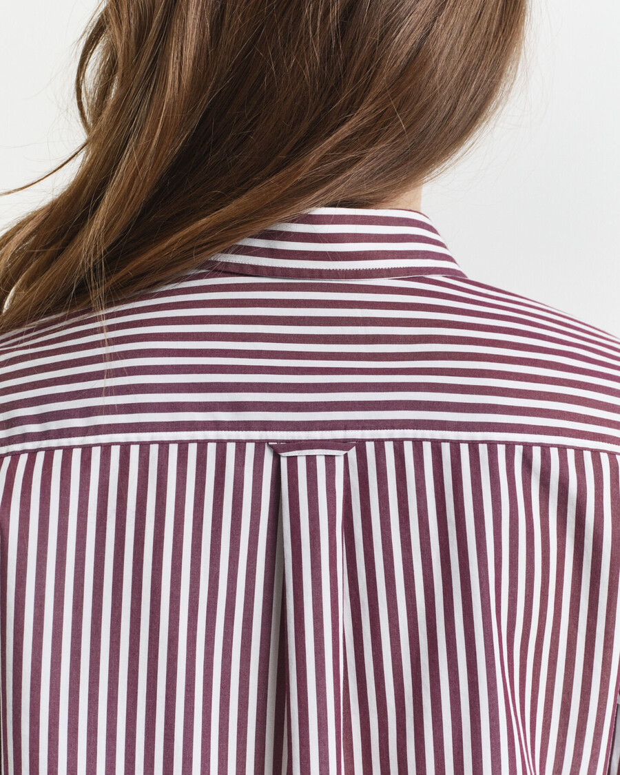 camicia in popeline a righe classiche vestibilità regolare - prugna vino