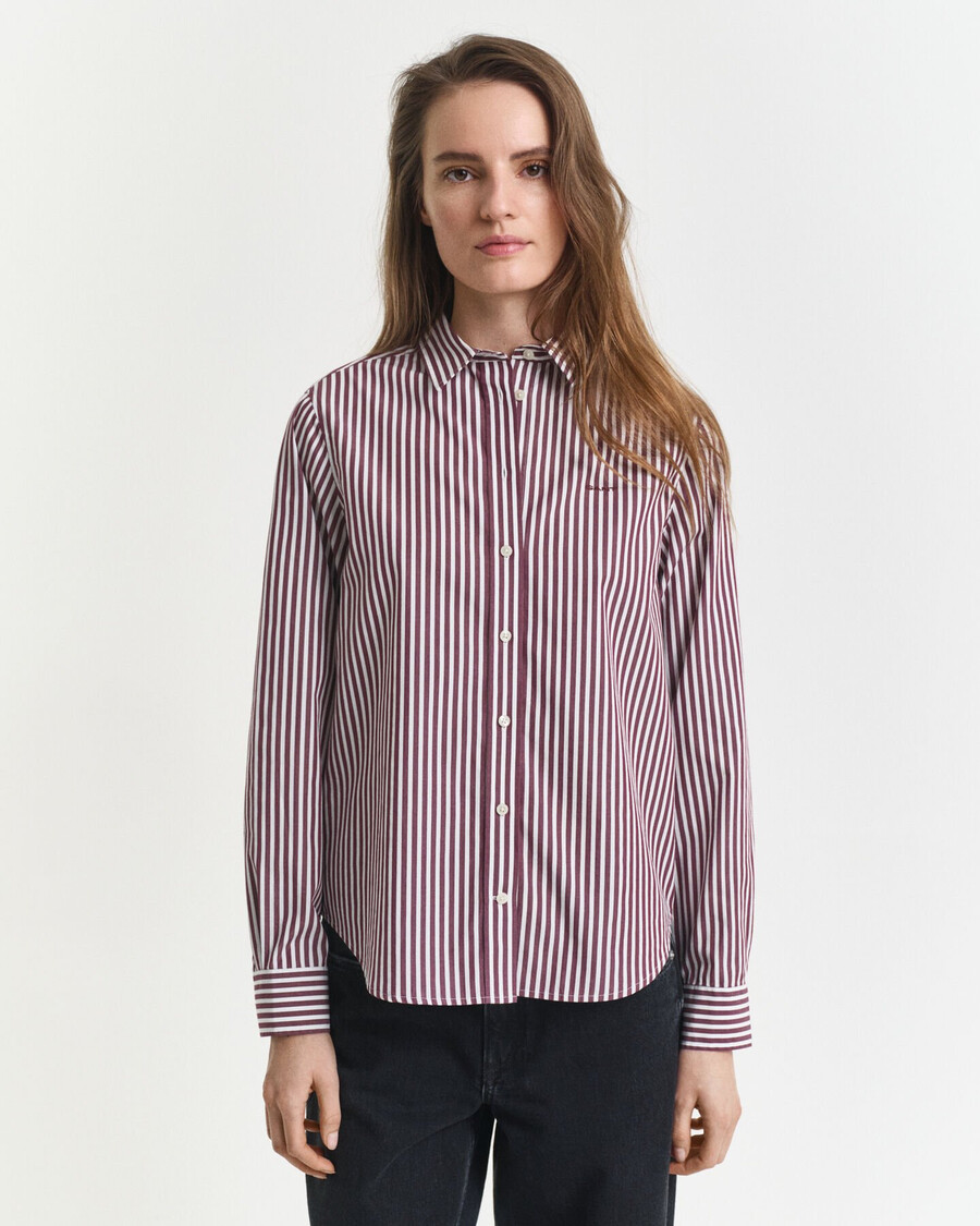 camicia in popeline a righe classiche vestibilità regolare - prugna vino