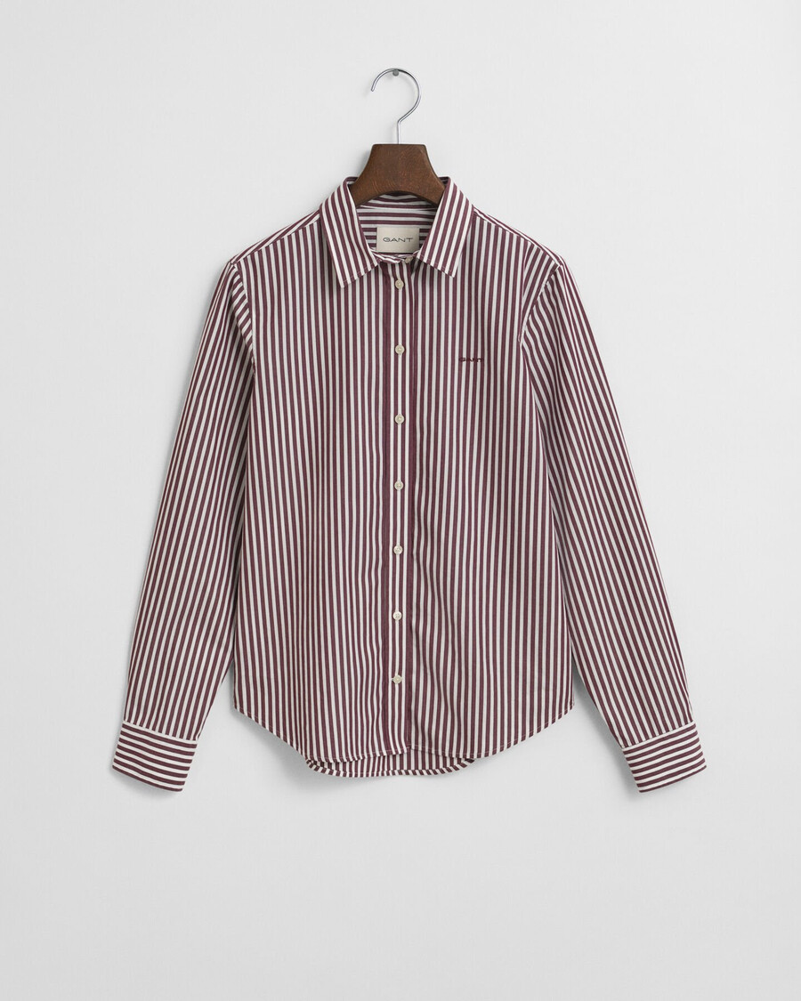 camicia in popeline a righe classiche vestibilità regolare - prugna vino
