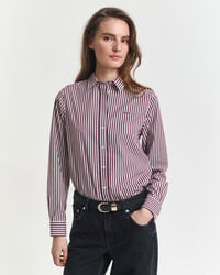 camicia in popeline a righe classiche vestibilità regolare - prugna vino