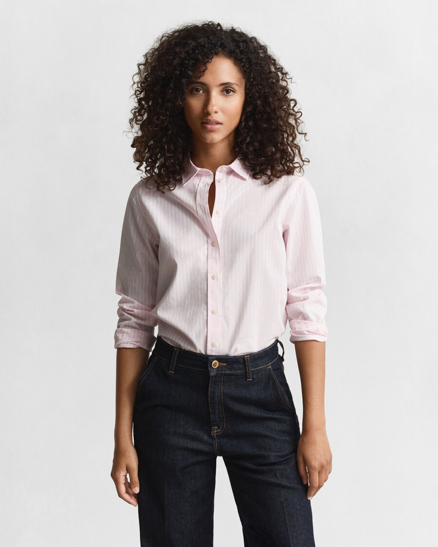 camicia in popeline a righe classiche vestibilità regolare - rosa chiaro