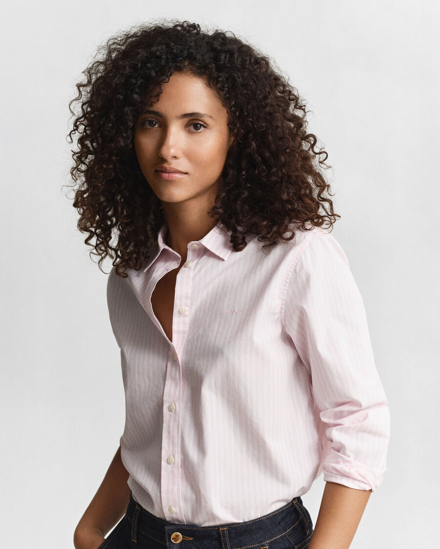 camicia in popeline a righe classiche vestibilità regolare - rosa chiaro