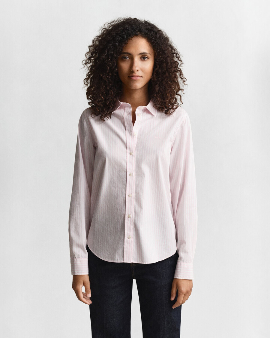 camicia in popeline a righe classiche vestibilità regolare - rosa chiaro