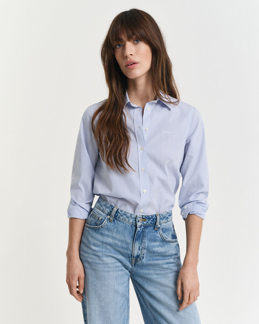 camicia a righe in popeline classica vestibilità regolare - blu perfetto