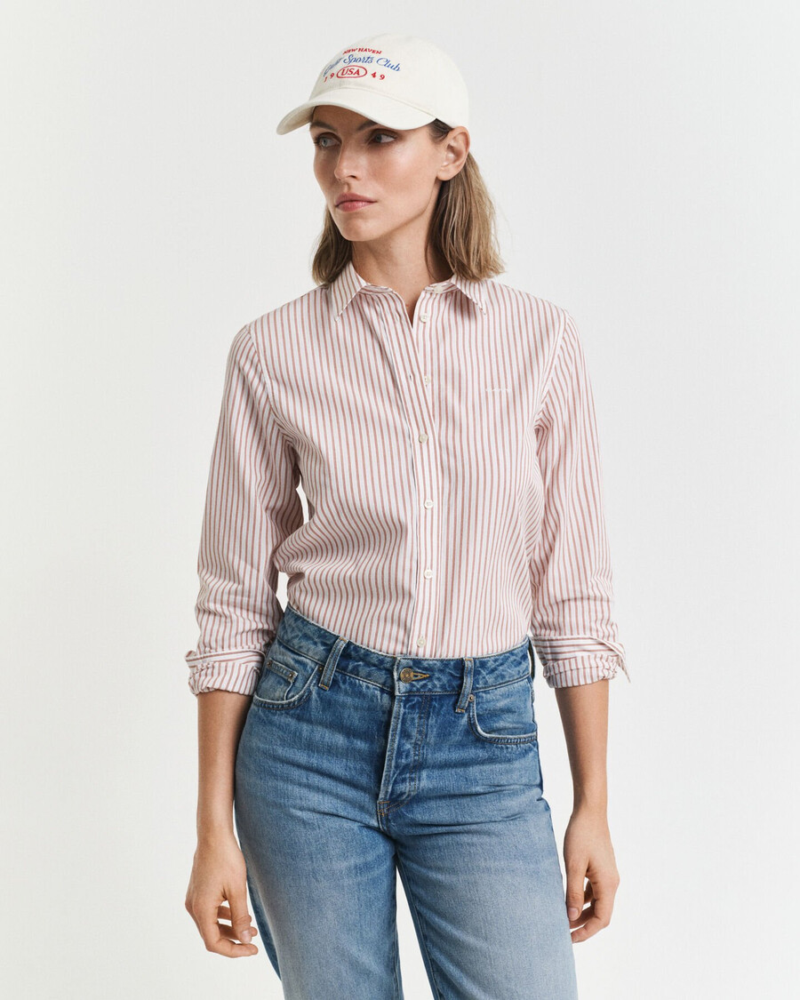 camicia a righe in popeline classica vestibilità regolare - salmone