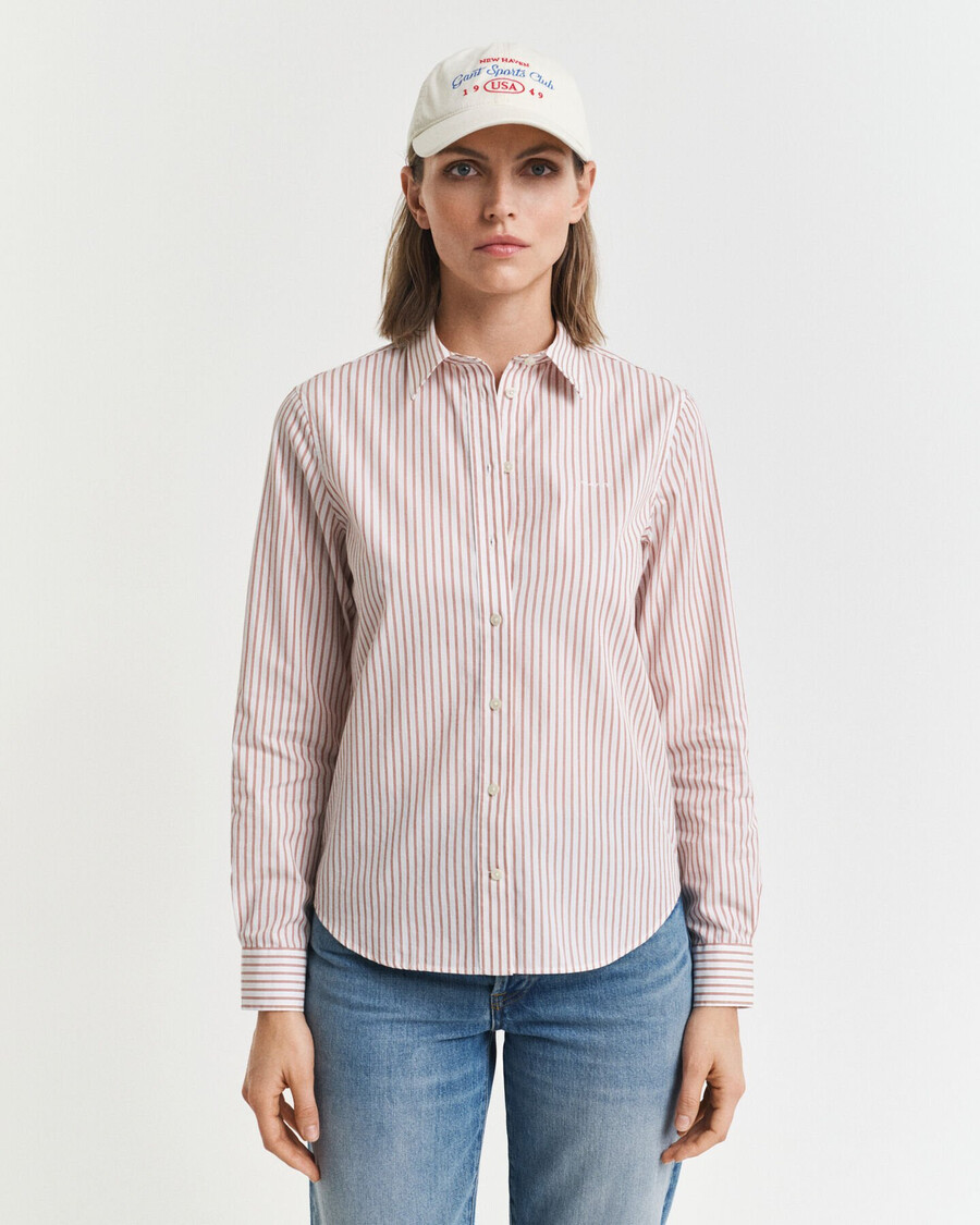 camicia a righe in popeline classica vestibilità regolare - salmone