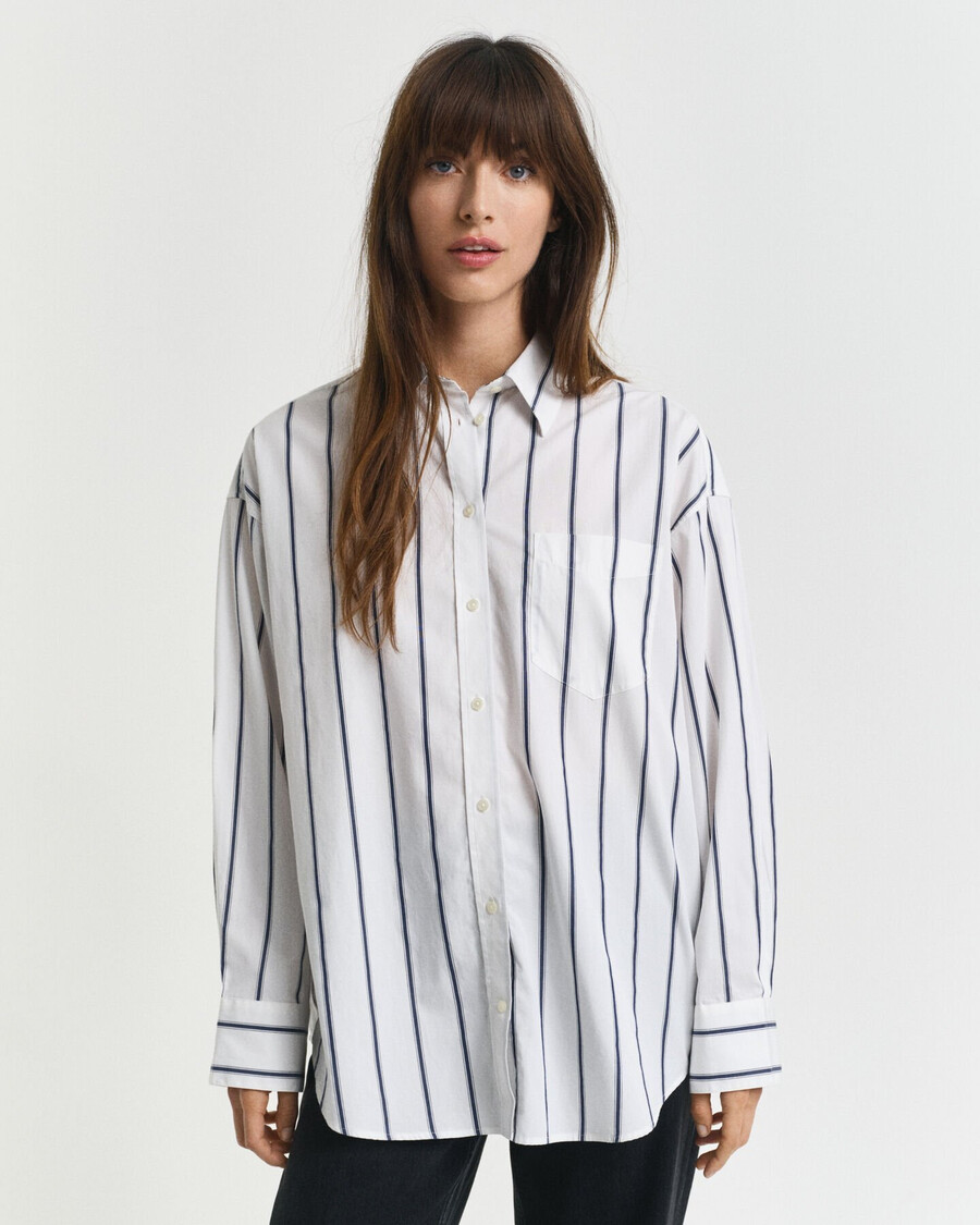 camicia oversize in popeline a righe classiche - blu persiano