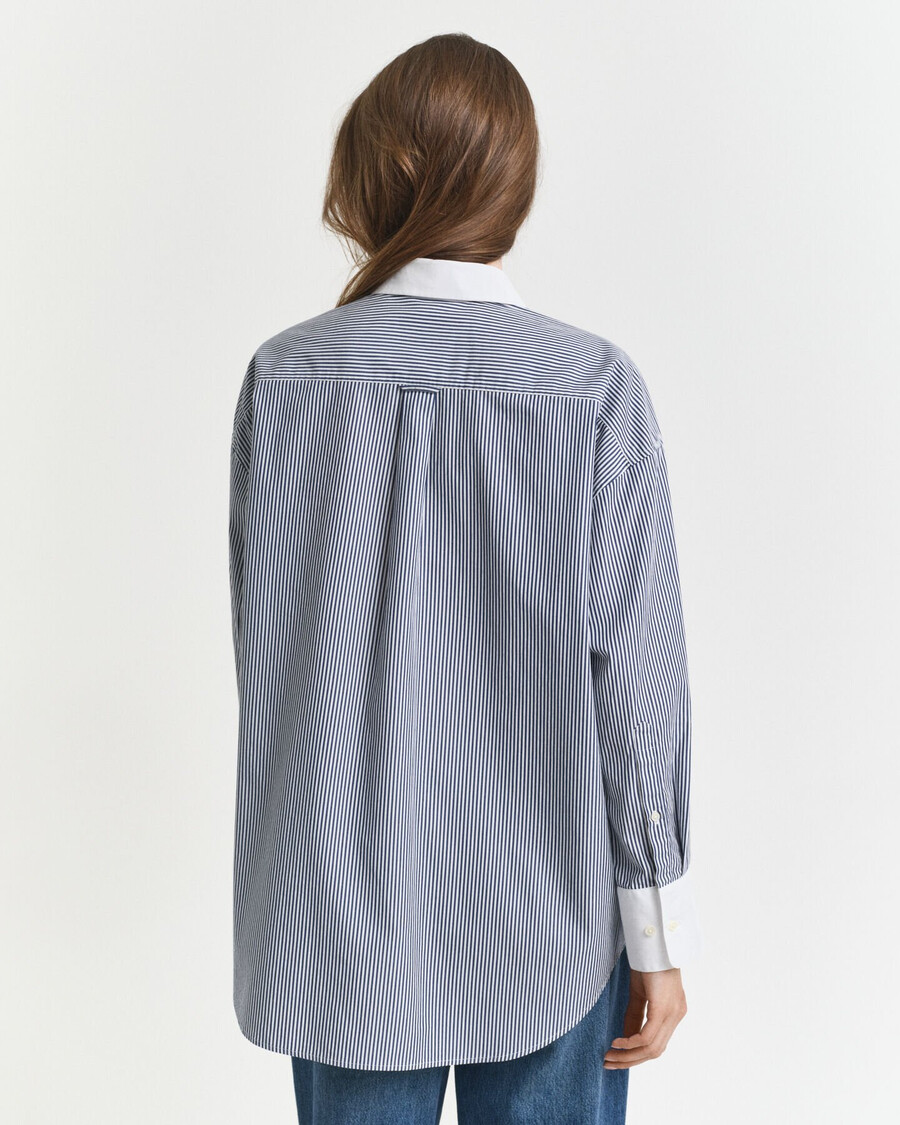 camicia a righe oversize con colletto a contrasto - blu persiano