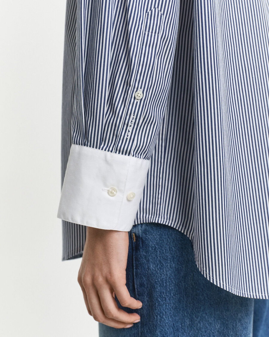 camicia a righe oversize con colletto a contrasto - blu persiano