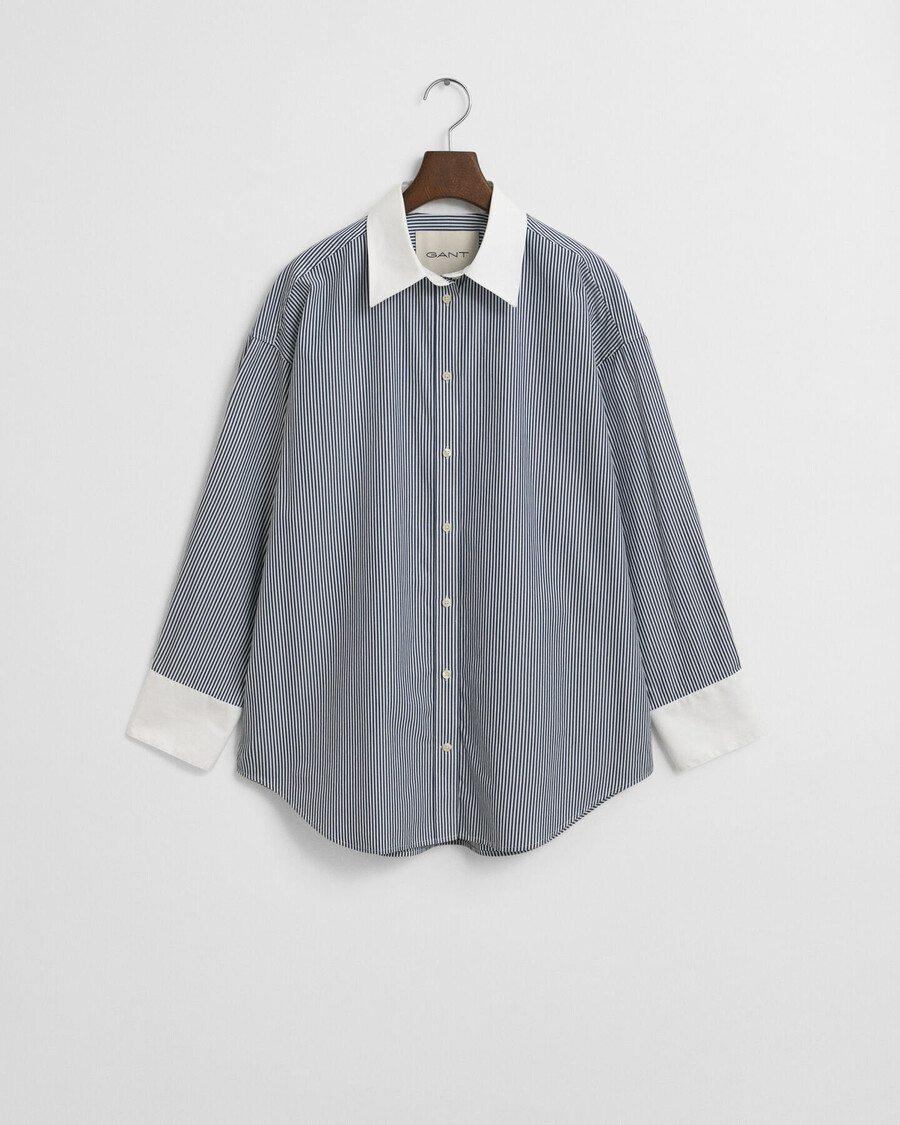 camicia a righe oversize con colletto a contrasto - blu persiano