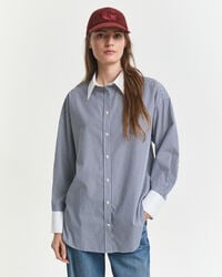 camicia a righe oversize con colletto a contrasto - blu persiano