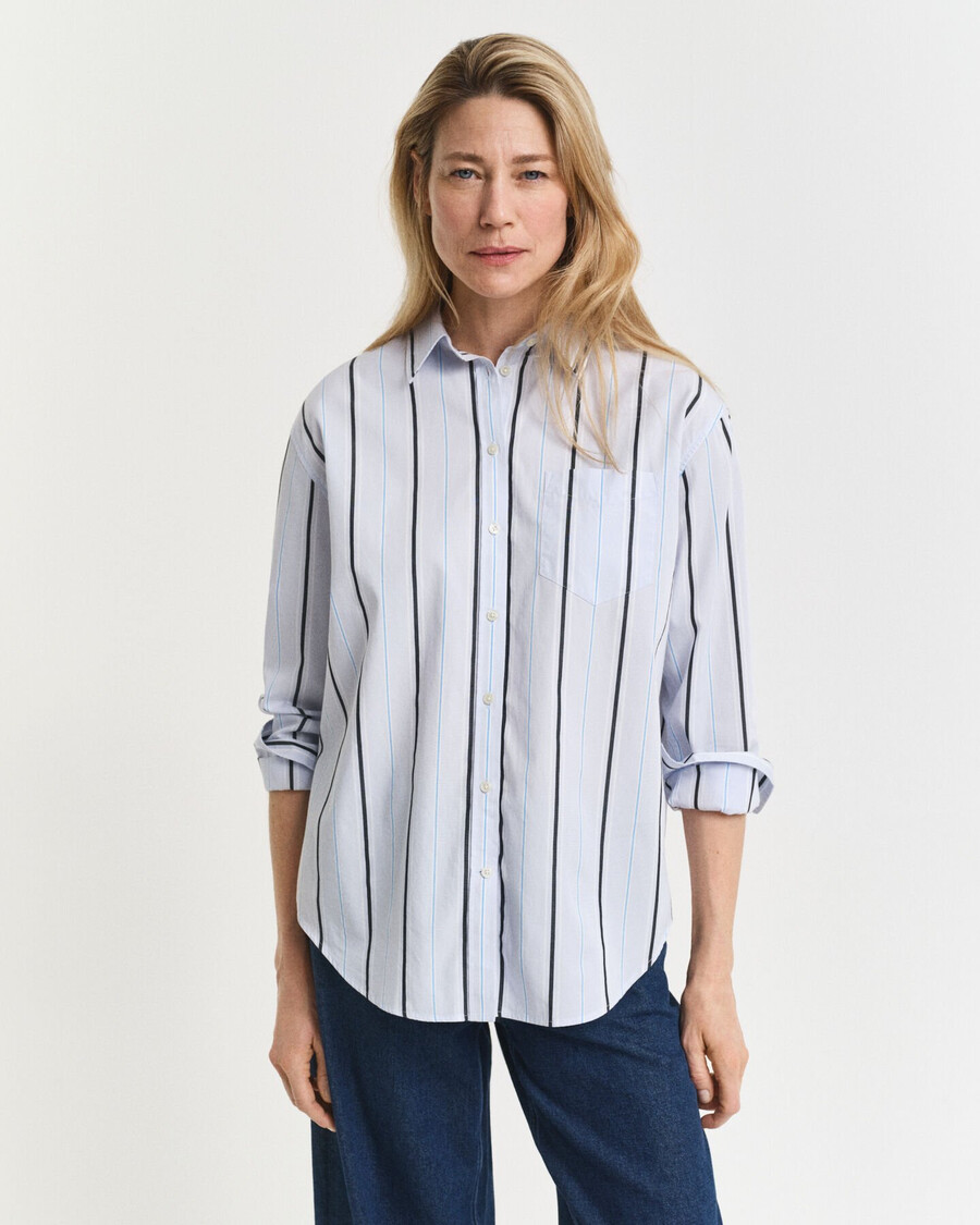 camicia in popeline a righe classiche dal taglio rilassato - azzurro