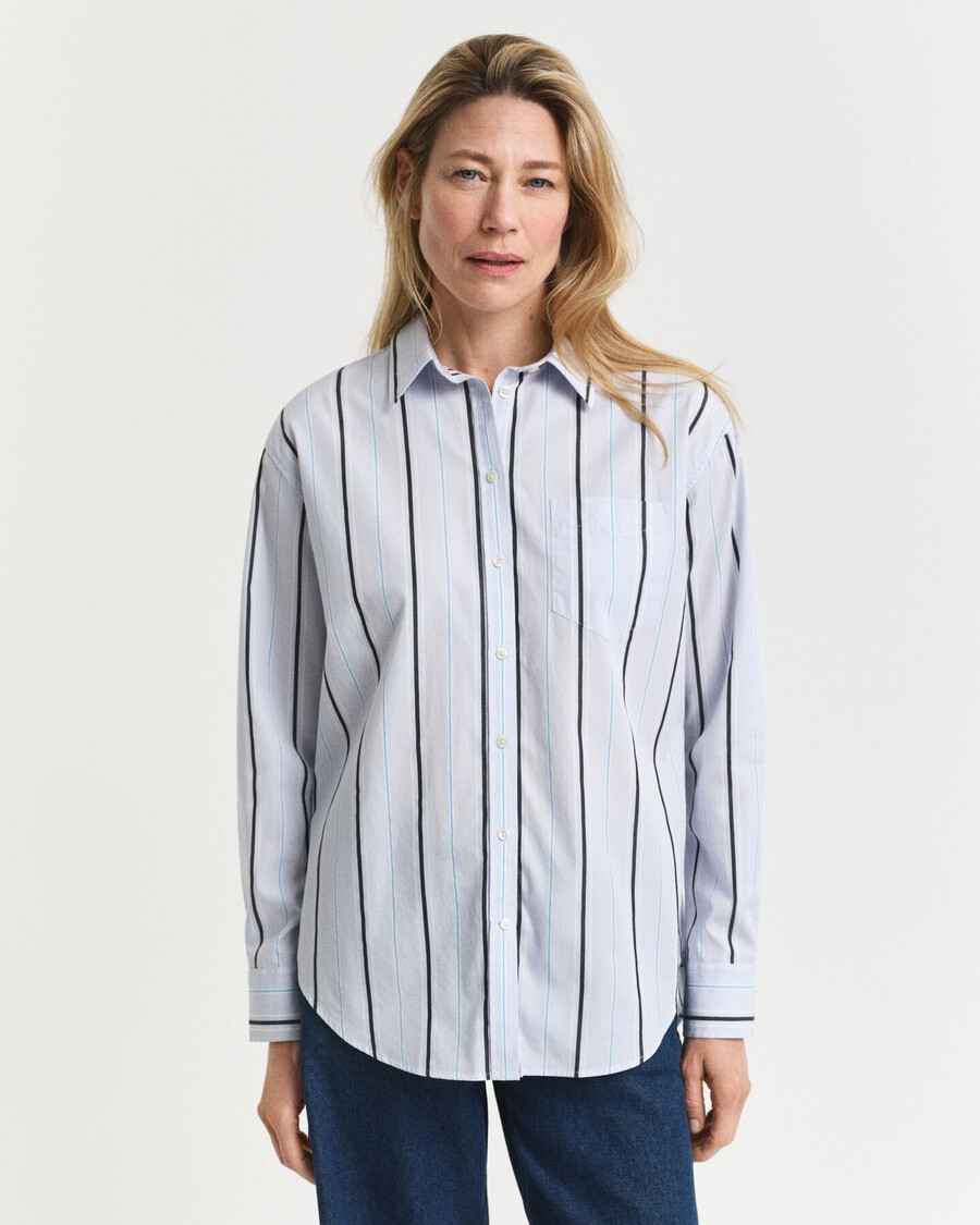 camicia in popeline a righe classiche dal taglio rilassato - azzurro