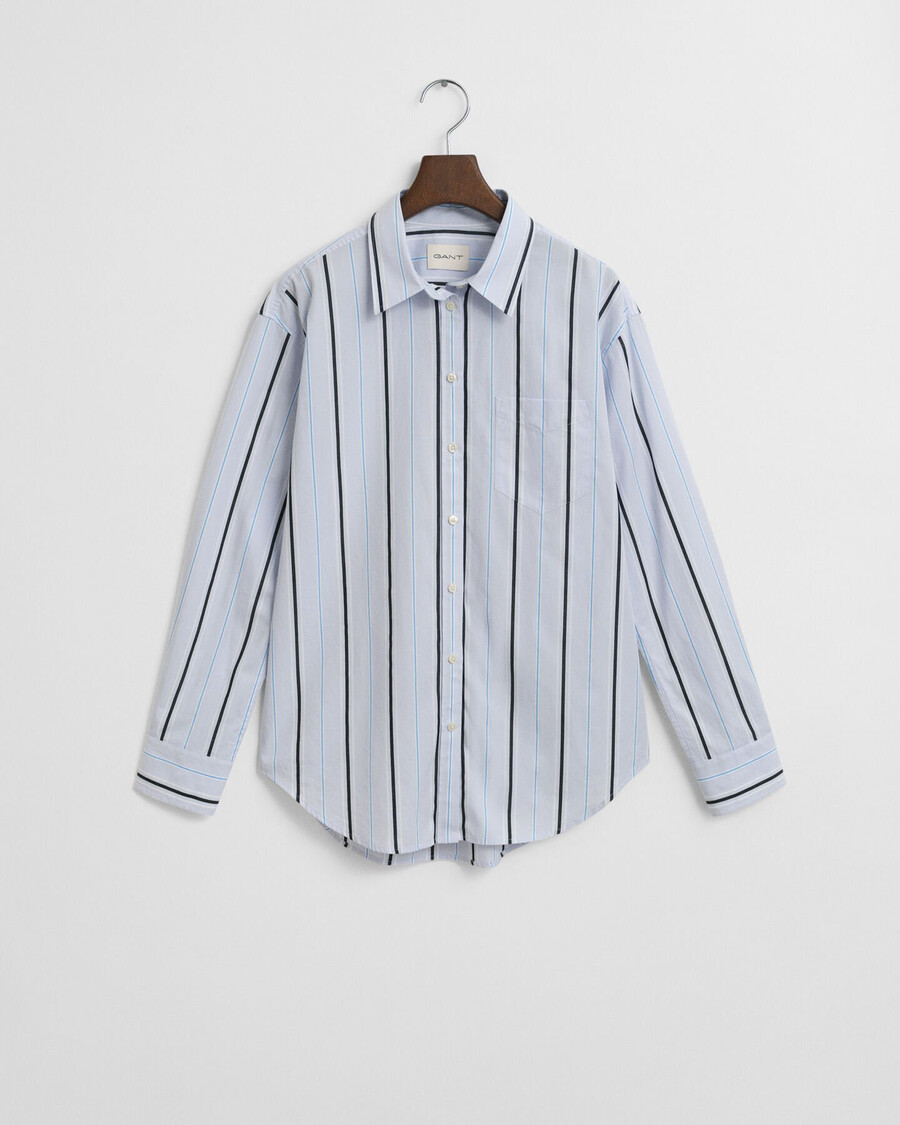 camicia in popeline a righe classiche dal taglio rilassato - azzurro