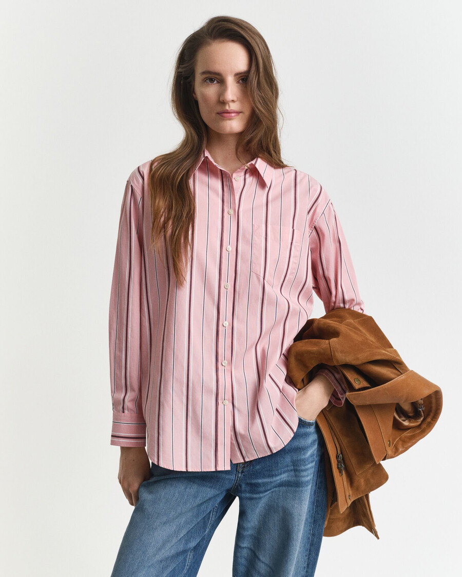 camicia in popeline a righe classiche dal taglio rilassato - summer rose