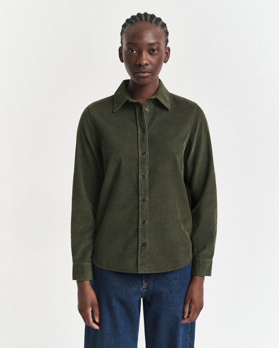 camicia in velluto a coste regular fit - verde muschio scuro