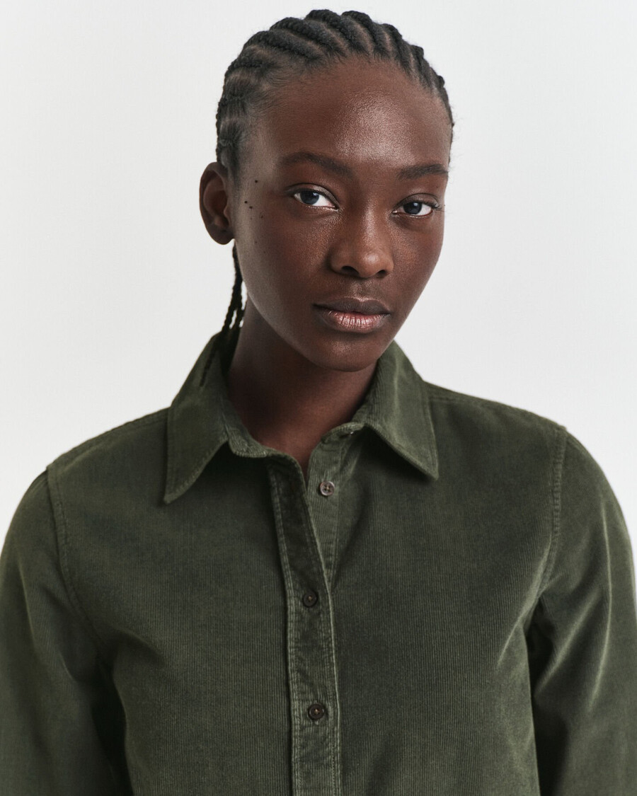 camicia in velluto a coste regular fit - verde muschio scuro
