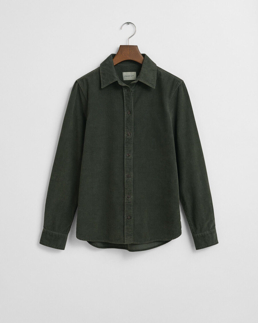 camicia in velluto a coste regular fit - verde muschio scuro
