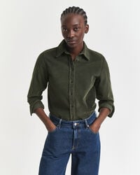 camicia in velluto a coste regular fit - verde muschio scuro
