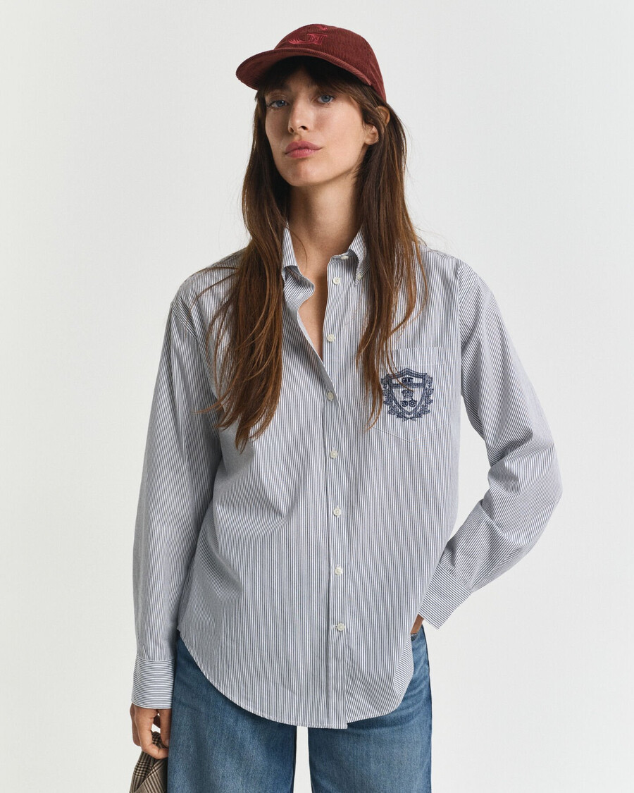 camicia classica in popeline con grafica dal taglio rilassato - blu persiano