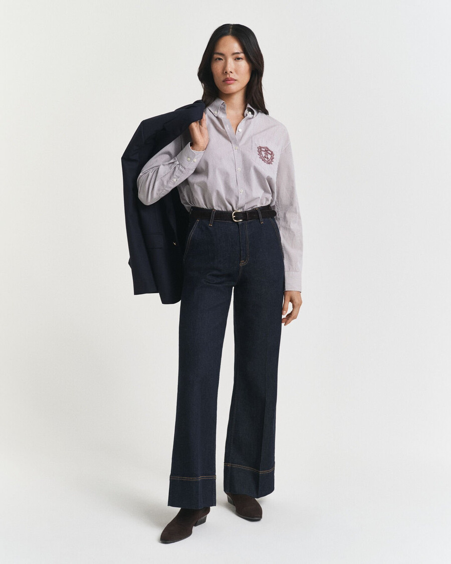camicia classica in popeline con grafica relaxed fit - prugna vino